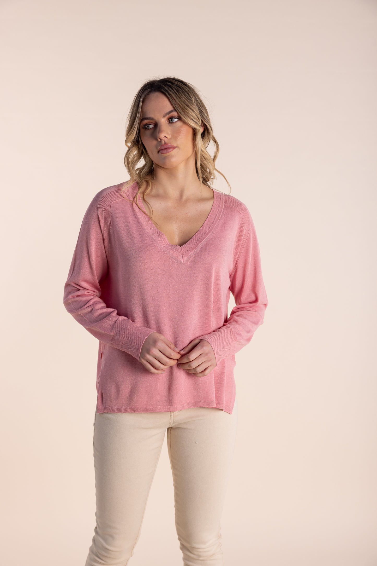 2508 - Lurex V-Neck Sweater