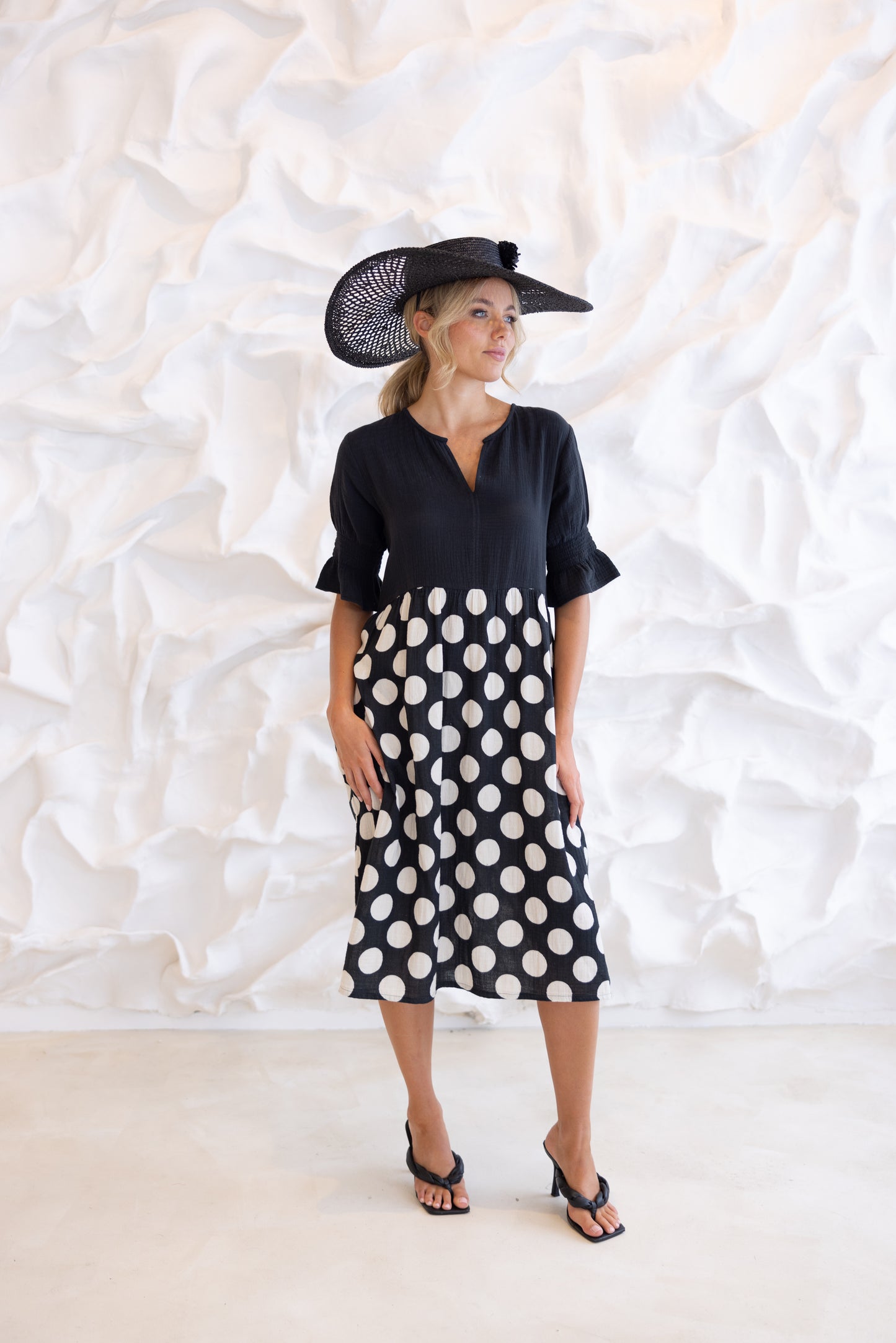 2860 - SPOT PRINT DRESS W/CONTRAST BODICE