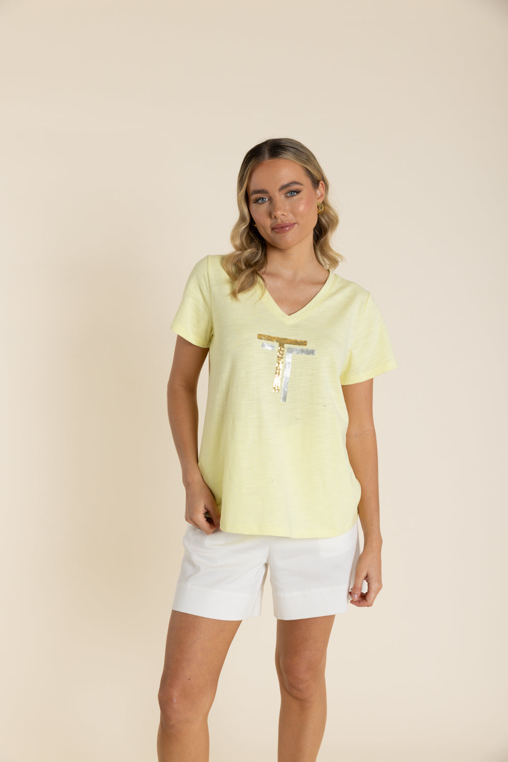 2943 Sequin V Neck Tee Shirt