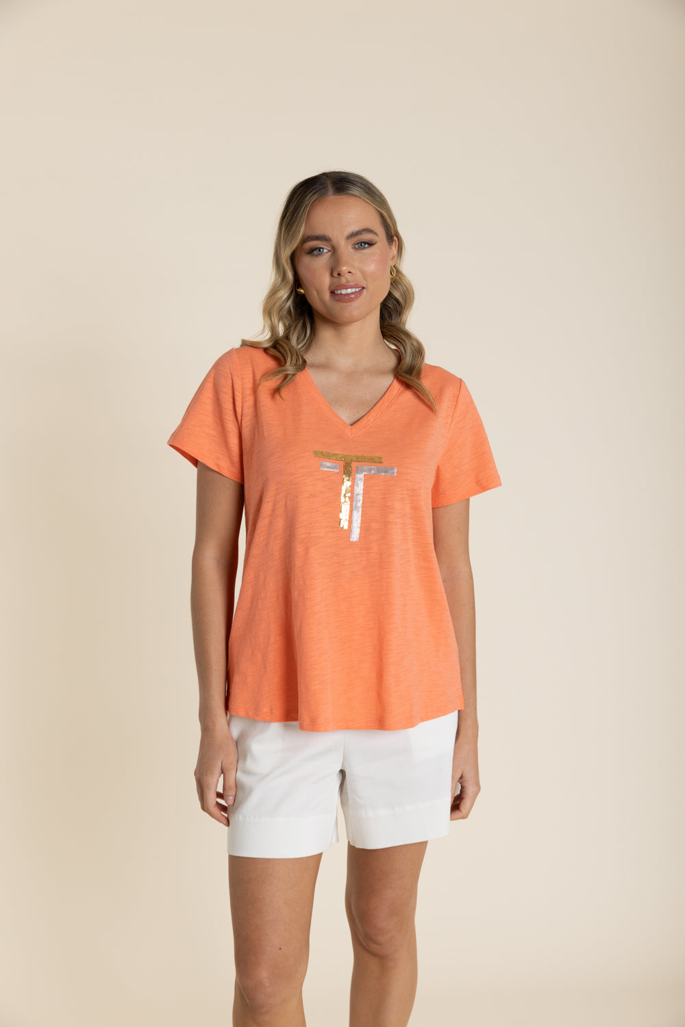 2943 Sequin V Neck Tee Shirt