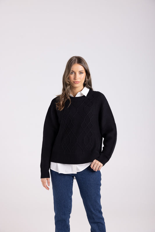 3019 - MERINO/COTTON CABLE KNIT WITH SPLITS