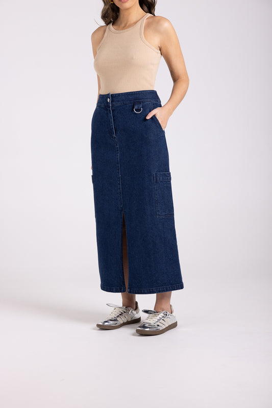 3046 - DENIM MIDI CARGO SKIRT