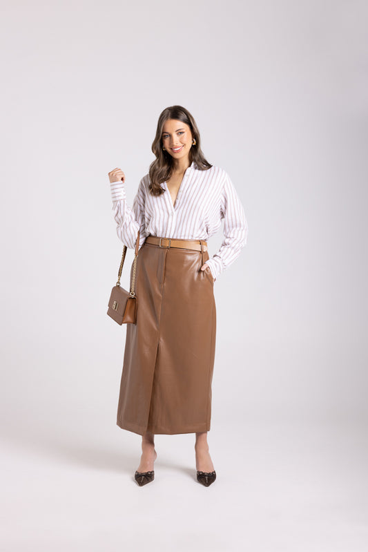 3057 - FAUX LEATHER COLUMN SKIRT