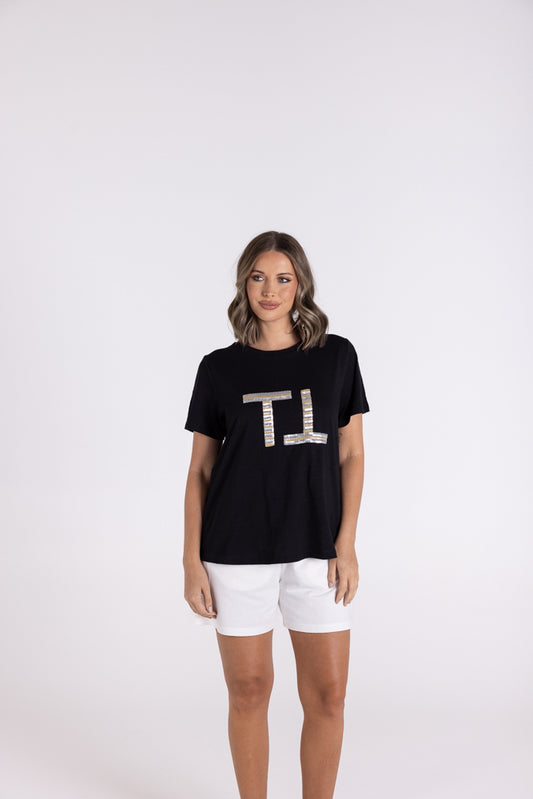 3110 - SEQUIN LOGO TEE W/GOLD & SILVER