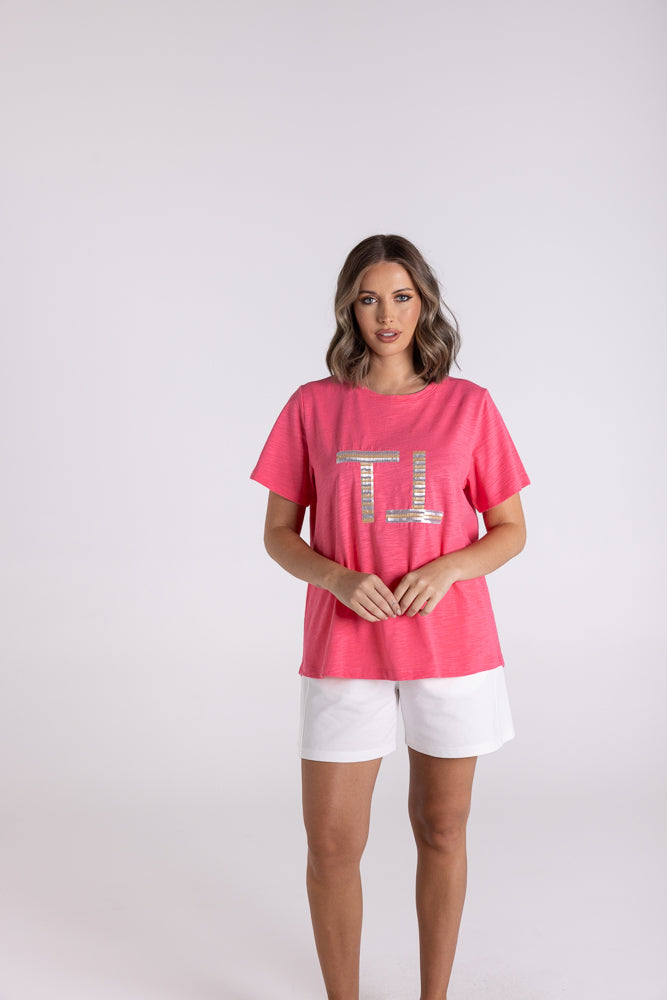 3110 - SEQUIN LOGO TEE W/GOLD & SILVER