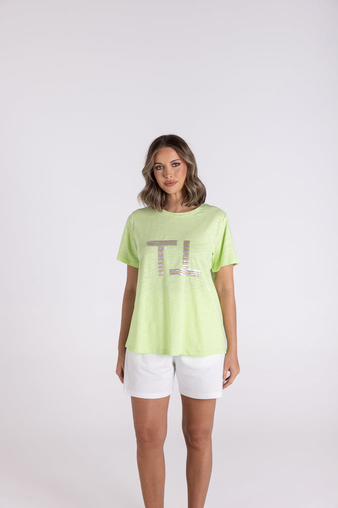 3110 - SEQUIN LOGO TEE W/GOLD & SILVER