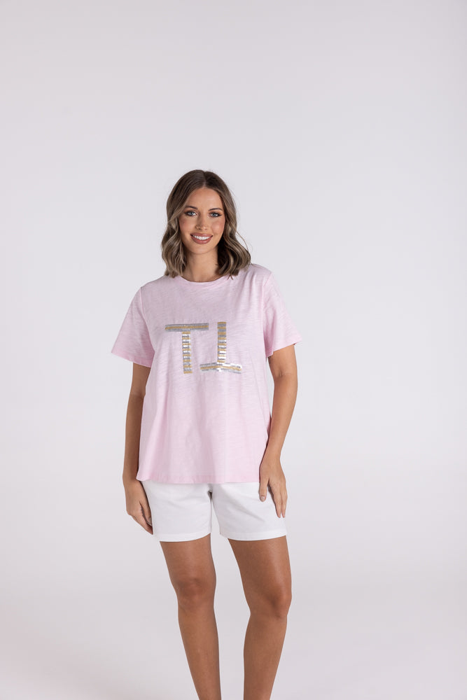 3110 - SEQUIN LOGO TEE W/GOLD & SILVER