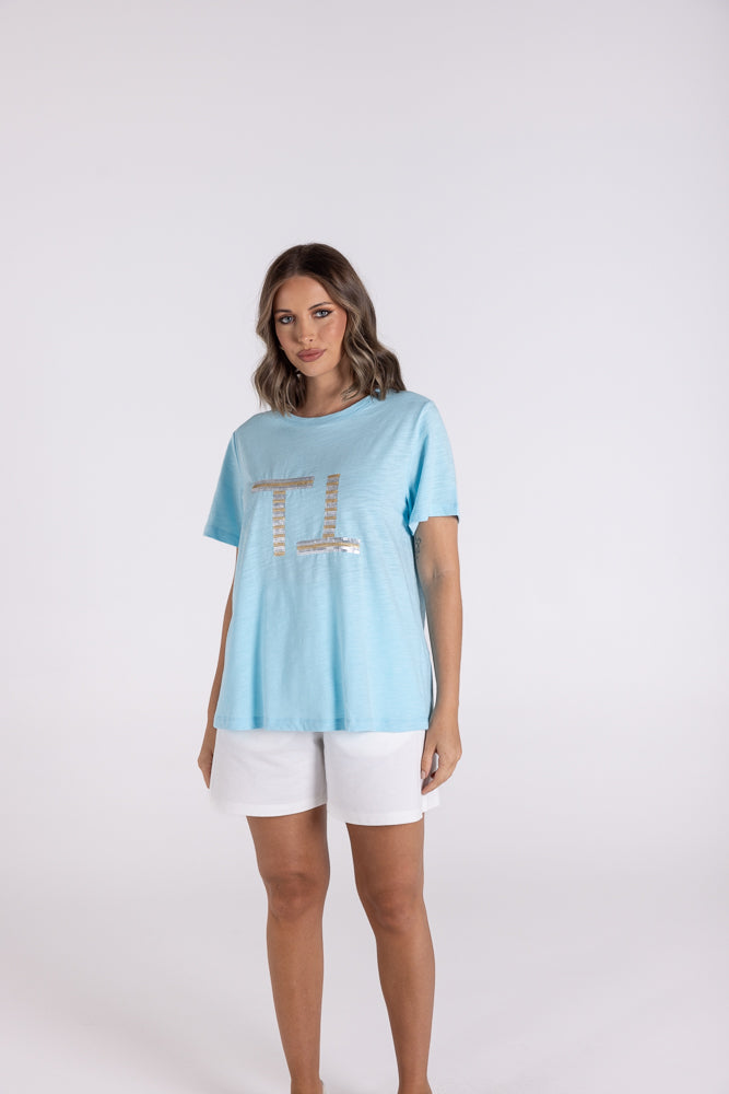 3110 - SEQUIN LOGO TEE W/GOLD & SILVER