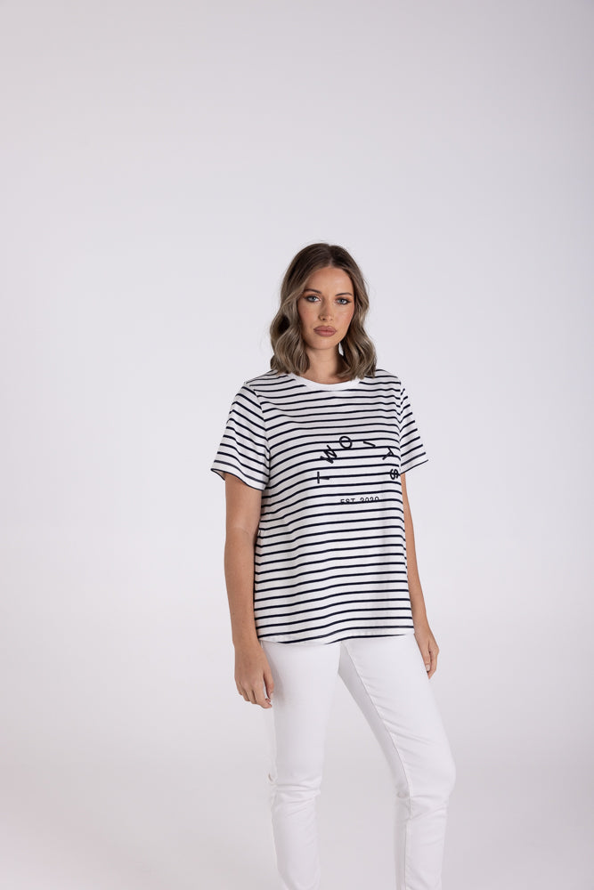 3119 - STRIPE CREW T-SHIRT W/EMBROIDERY