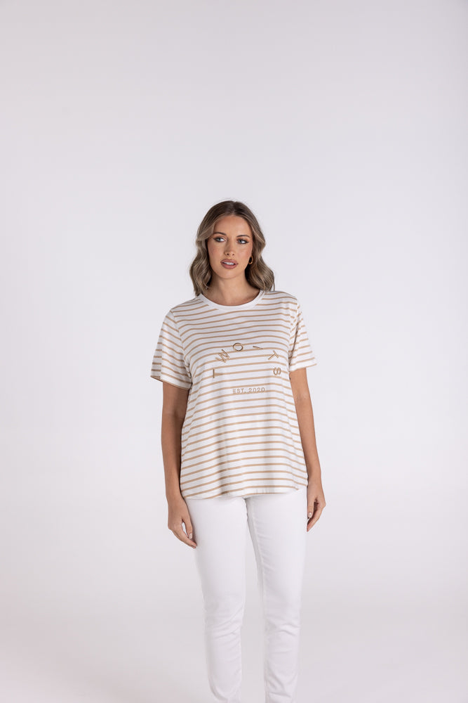 3119 - STRIPE CREW T-SHIRT W/EMBROIDERY