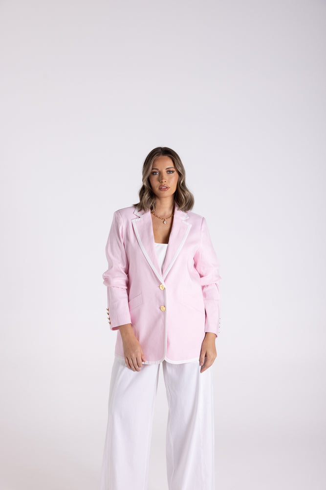 3120 - LINEN VISCOSE BLAZER WITH CONTRAST TRIM