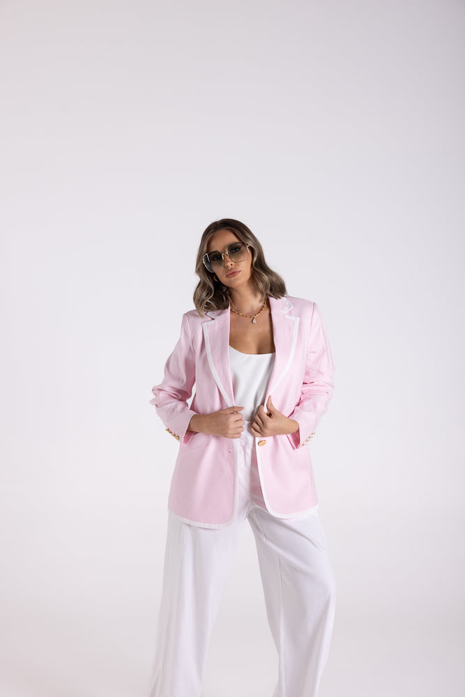 3120 - LINEN VISCOSE BLAZER WITH CONTRAST TRIM