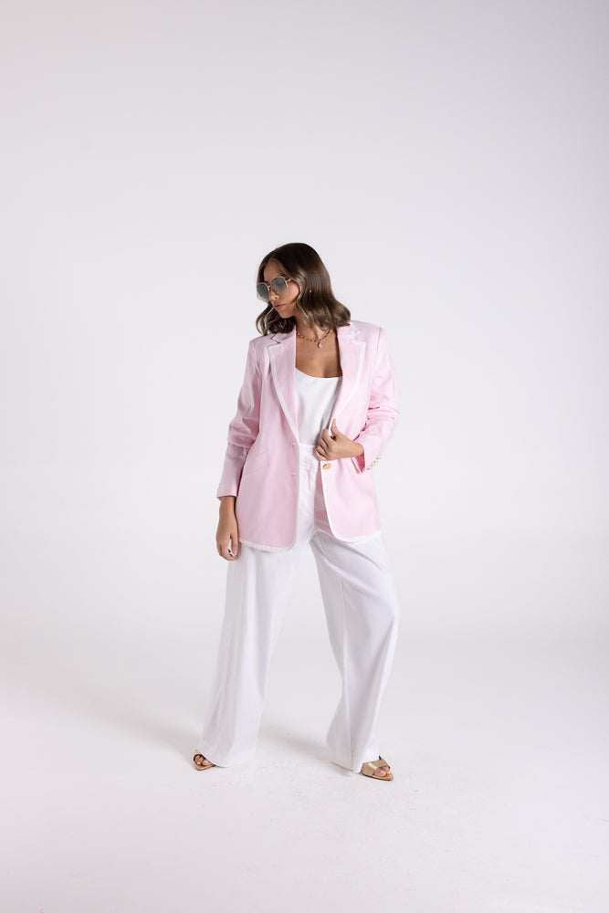 3120 - LINEN VISCOSE BLAZER WITH CONTRAST TRIM