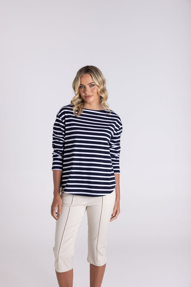 3130 - STRIPE BOAT NECK 7/8 SLEEVE
