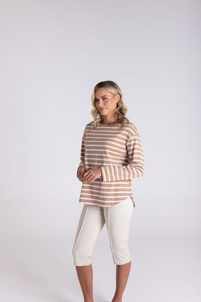 3130 - STRIPE BOAT NECK 7/8 SLEEVE