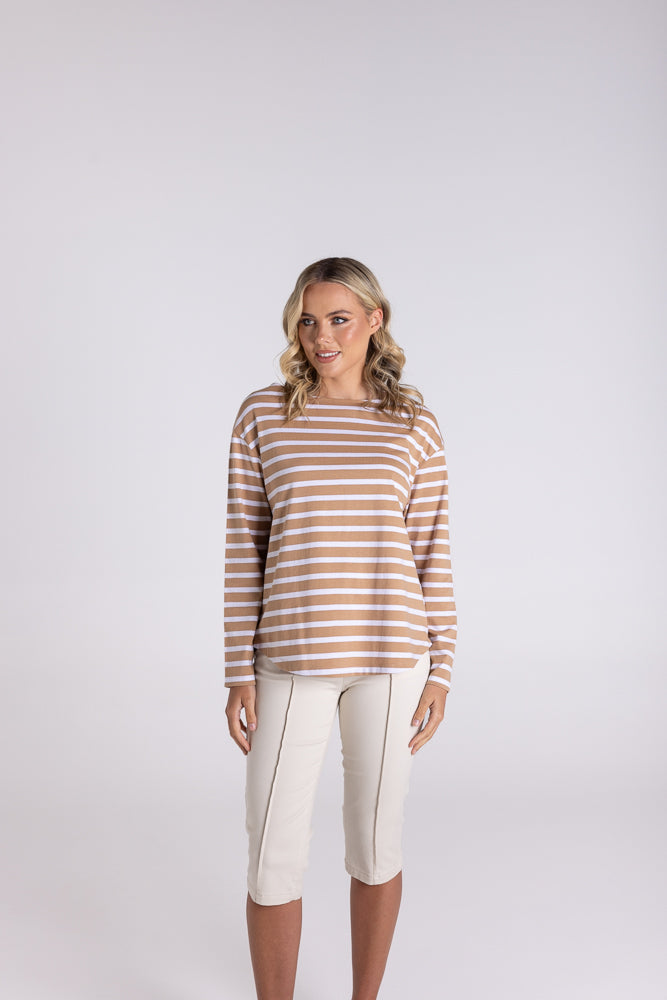 3130 - STRIPE BOAT NECK 7/8 SLEEVE