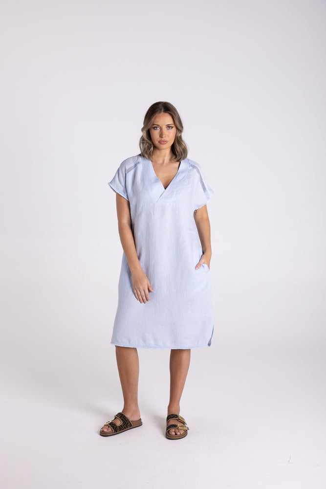 3145 - LINEN DRESS WITH FRINGE DETAIL