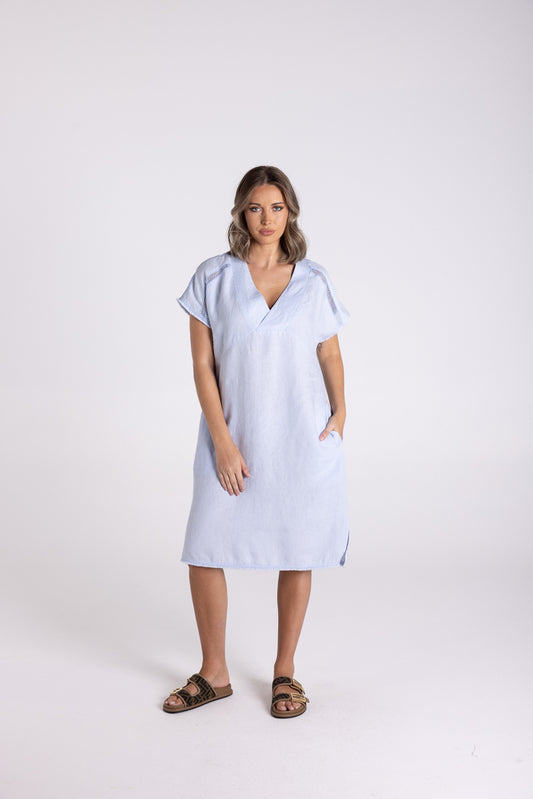 3145 - LINEN DRESS WITH FRINGE DETAIL