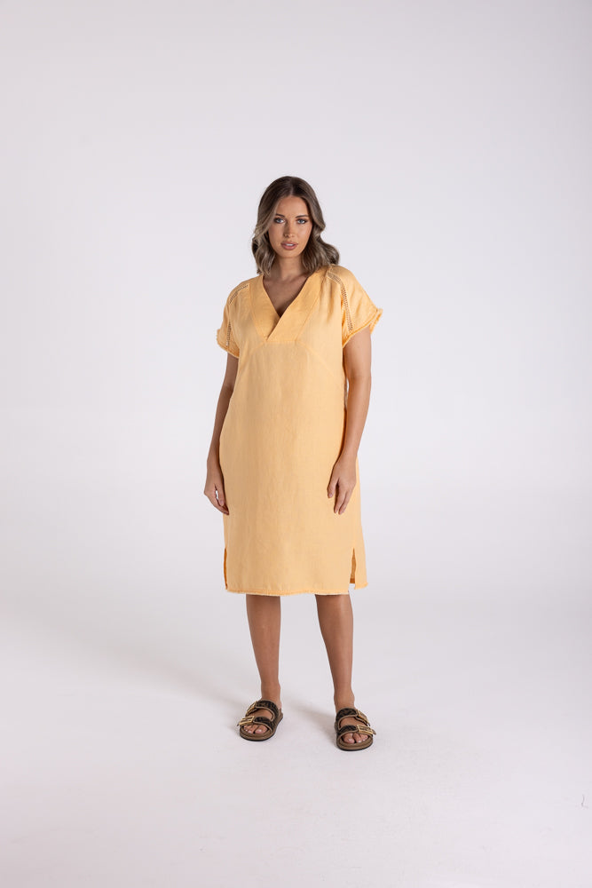 3145 - LINEN DRESS WITH FRINGE DETAIL