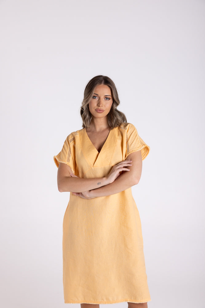 3145 - LINEN DRESS WITH FRINGE DETAIL