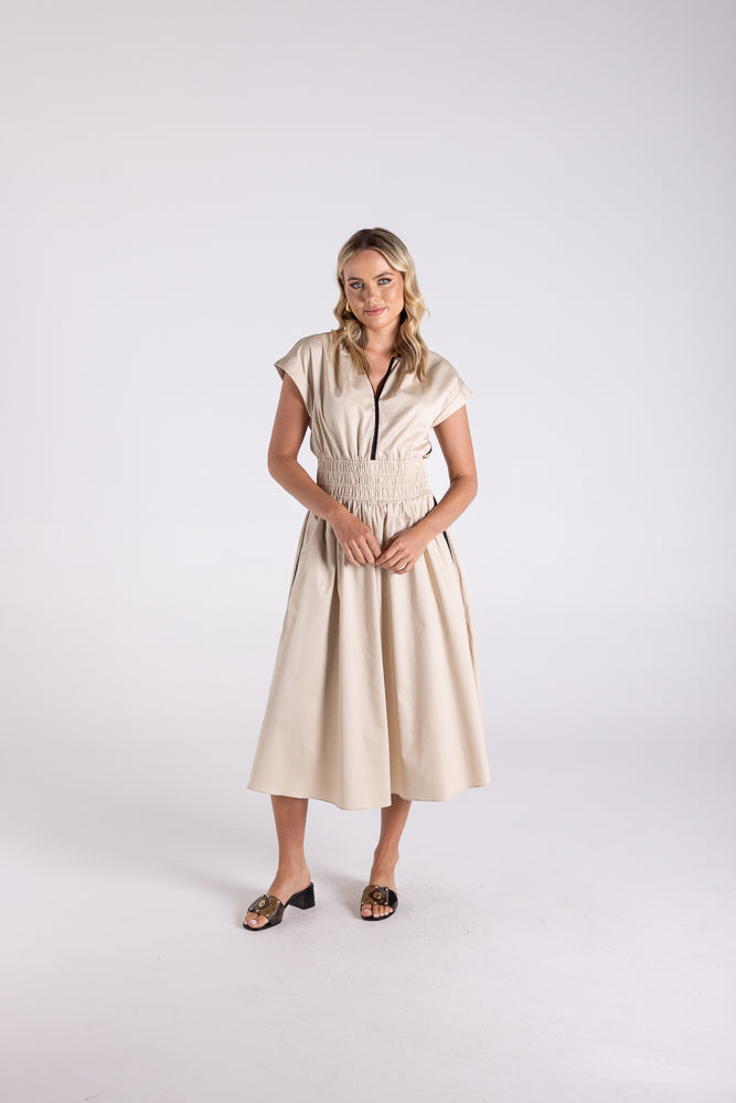 COTTON SHERRED WAIST DRESS - 3160