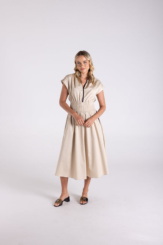 COTTON SHERRED WAIST DRESS - 3160