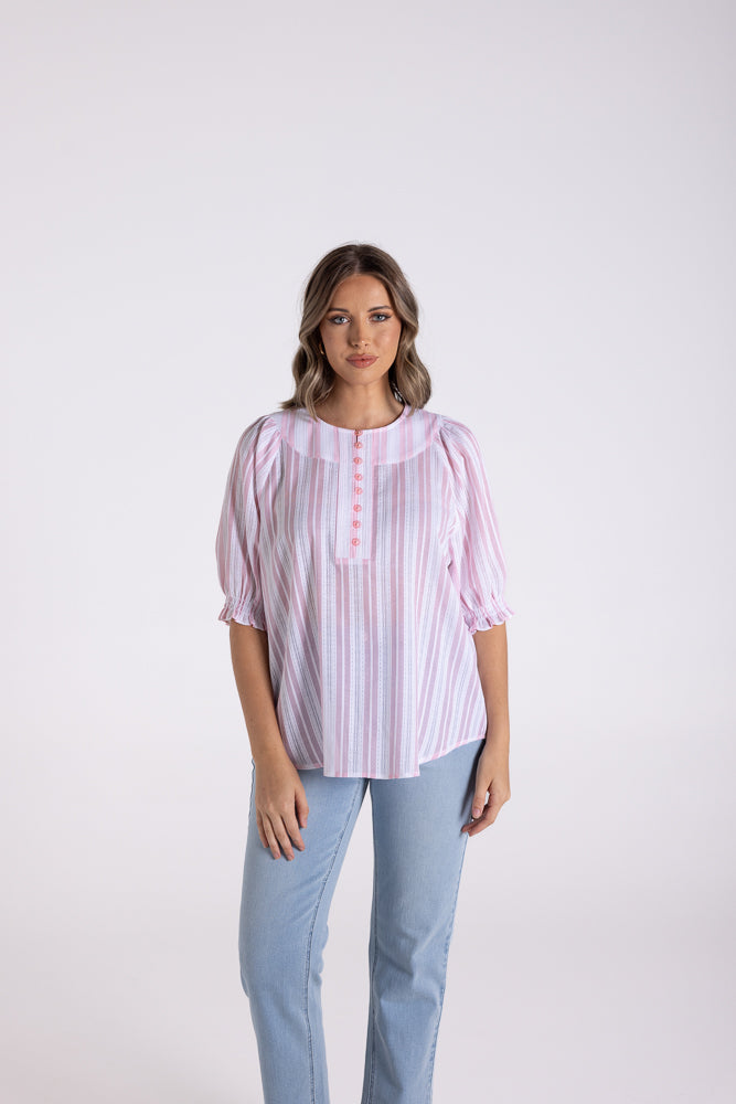 3175 - COTTON STRIPED LACE TOP