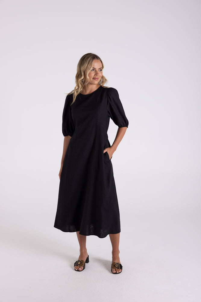 3183 - LINEN VISCOSE MIDI DRESS