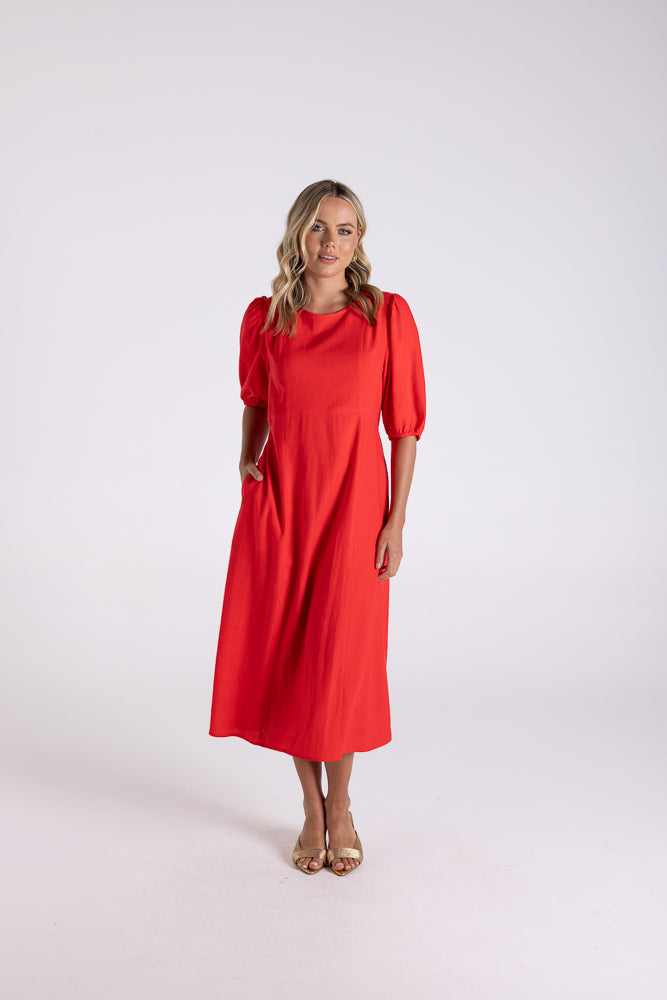 3183 - LINEN VISCOSE MIDI DRESS