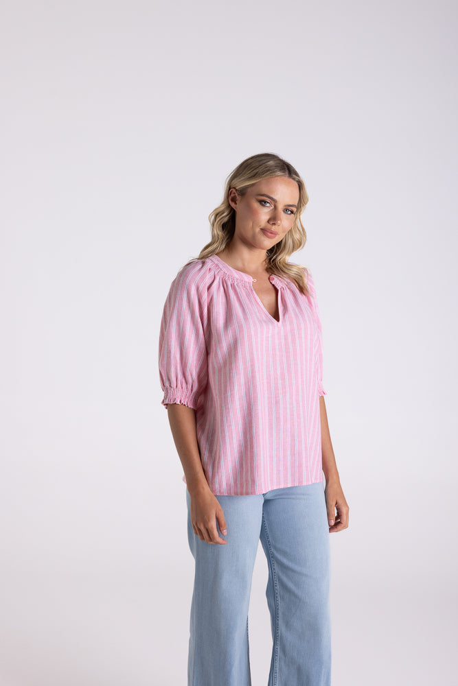 3186 - LINEN VISCOSE STRIPE TOP