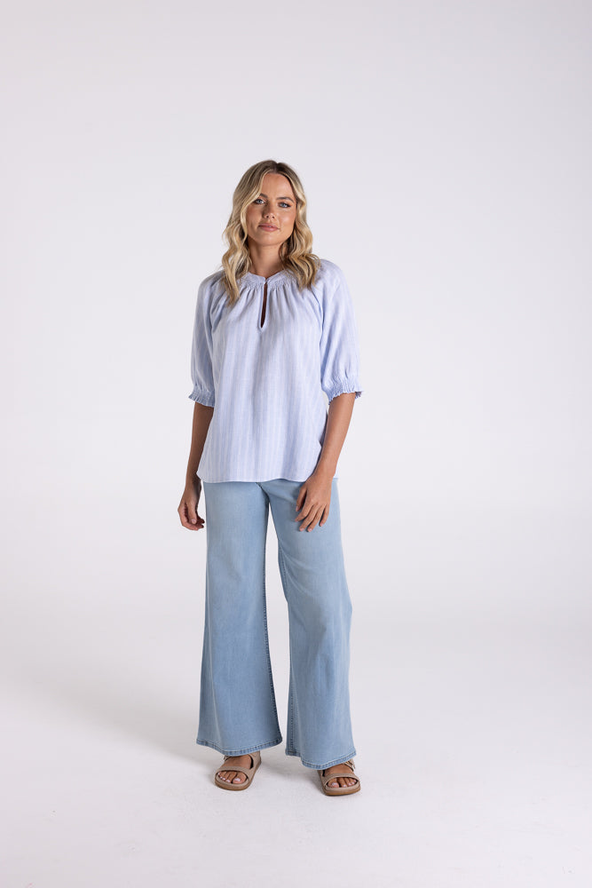 3186 - LINEN VISCOSE STRIPE TOP