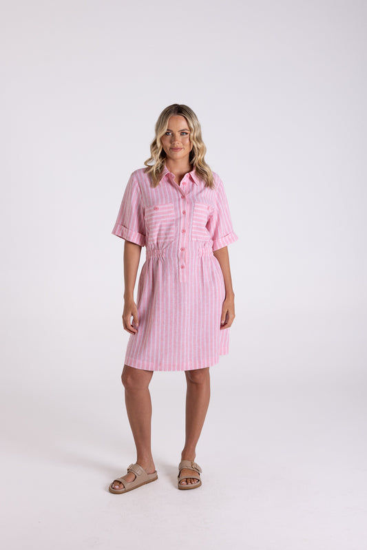 3187 - LINEN VISCOSE STRIPE DRESS