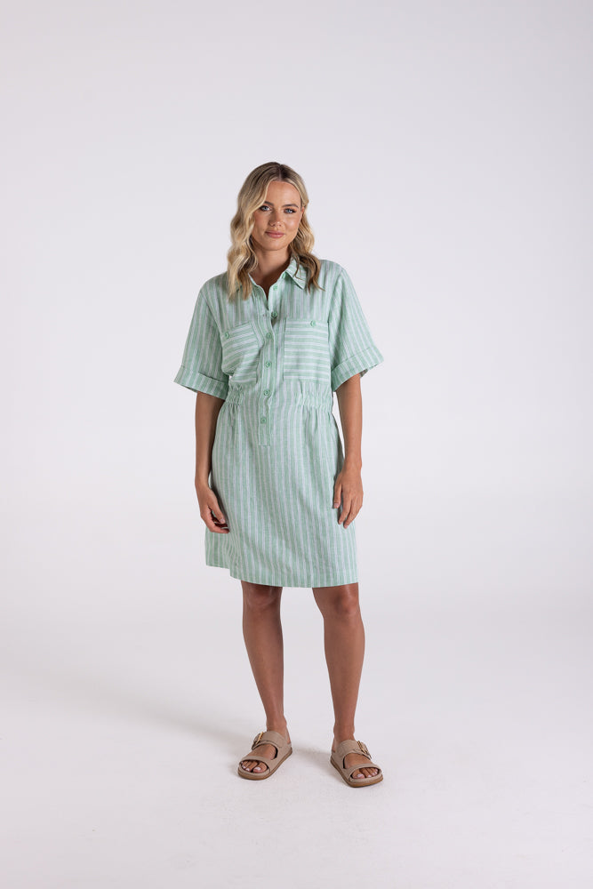 3187 - LINEN VISCOSE STRIPE DRESS