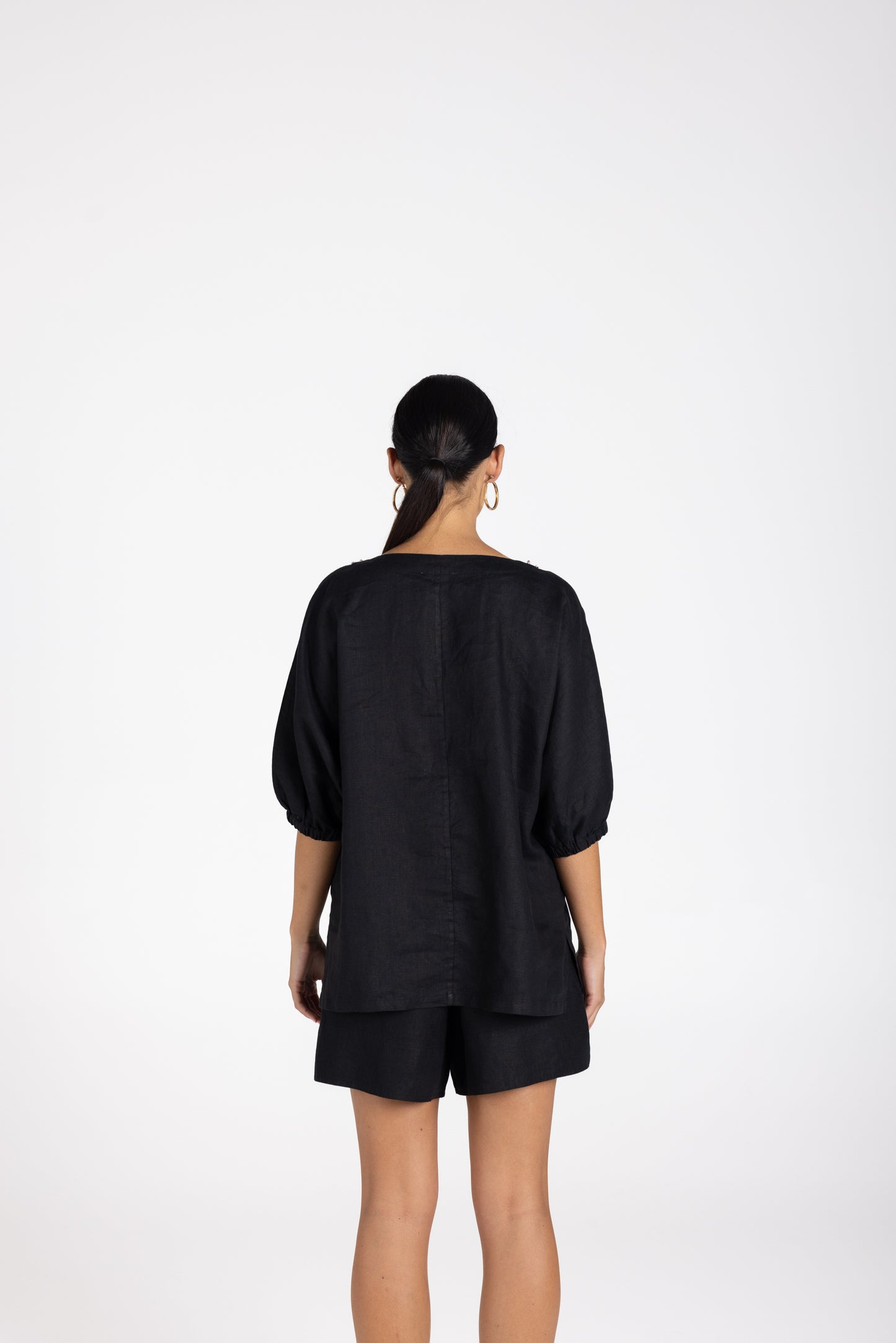 3209 - Linen V-Neck Beaded Top