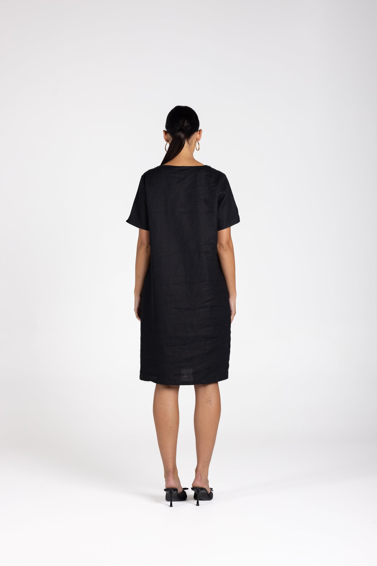 3212 - Linen V-Neck Beaded Dress