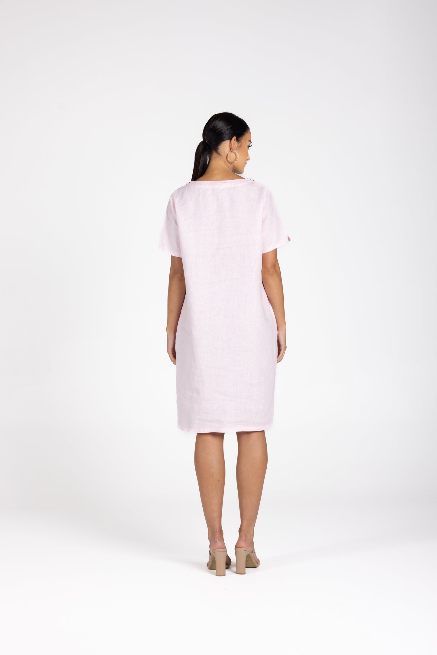 3212 - Linen V-Neck Beaded Dress