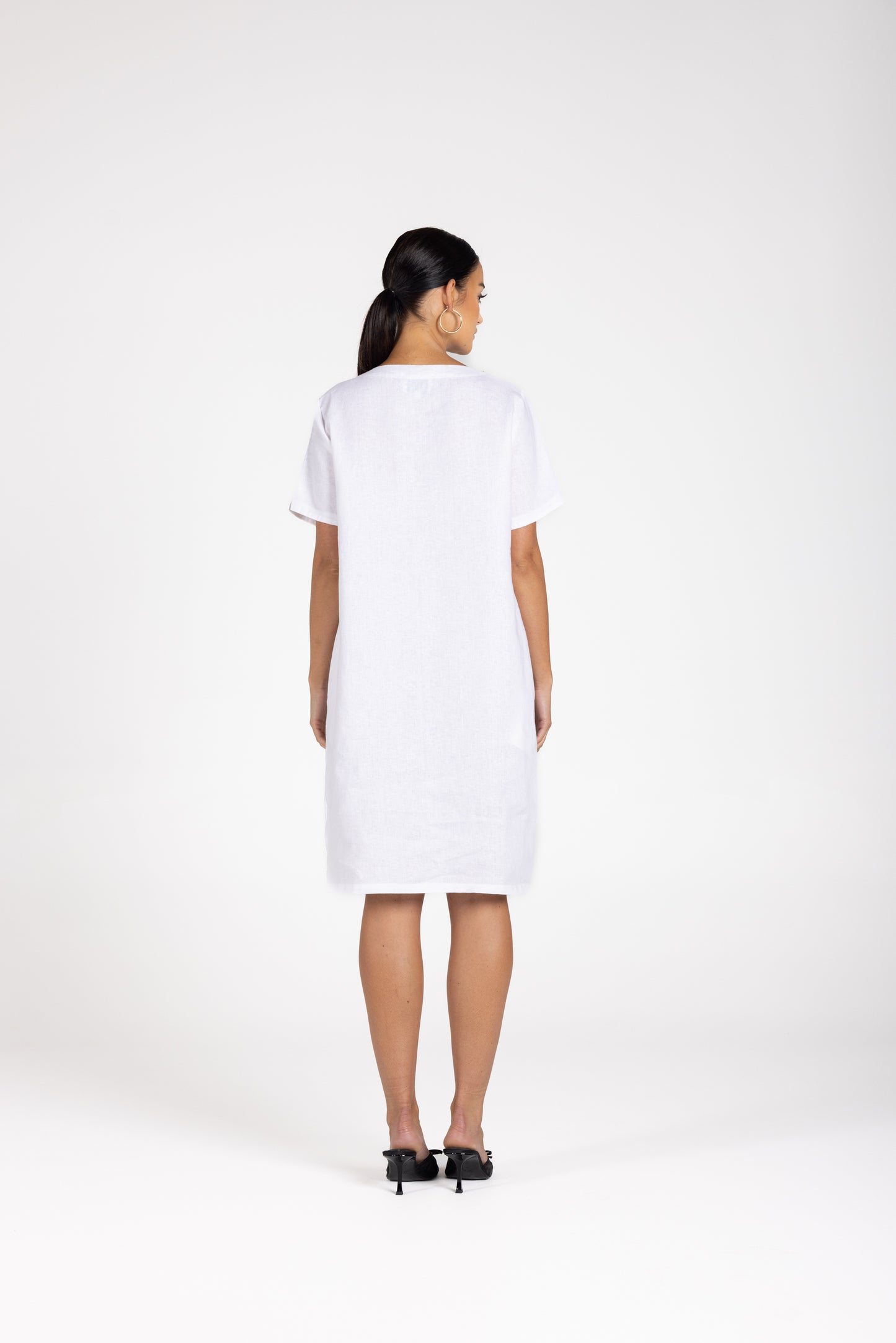 3212 - Linen V-Neck Beaded Dress