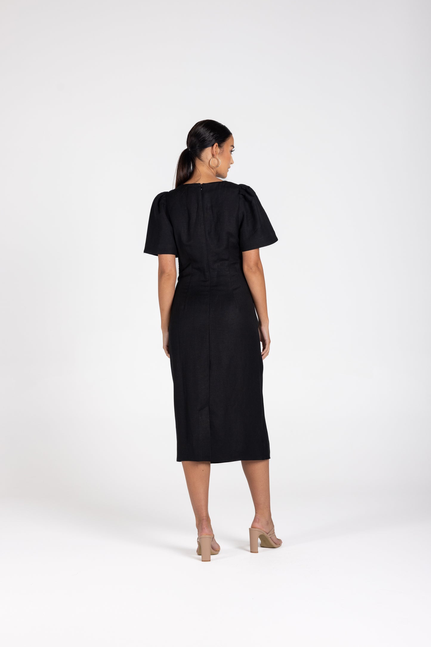 3228 - Draped Midi Dress W/Gold Clip