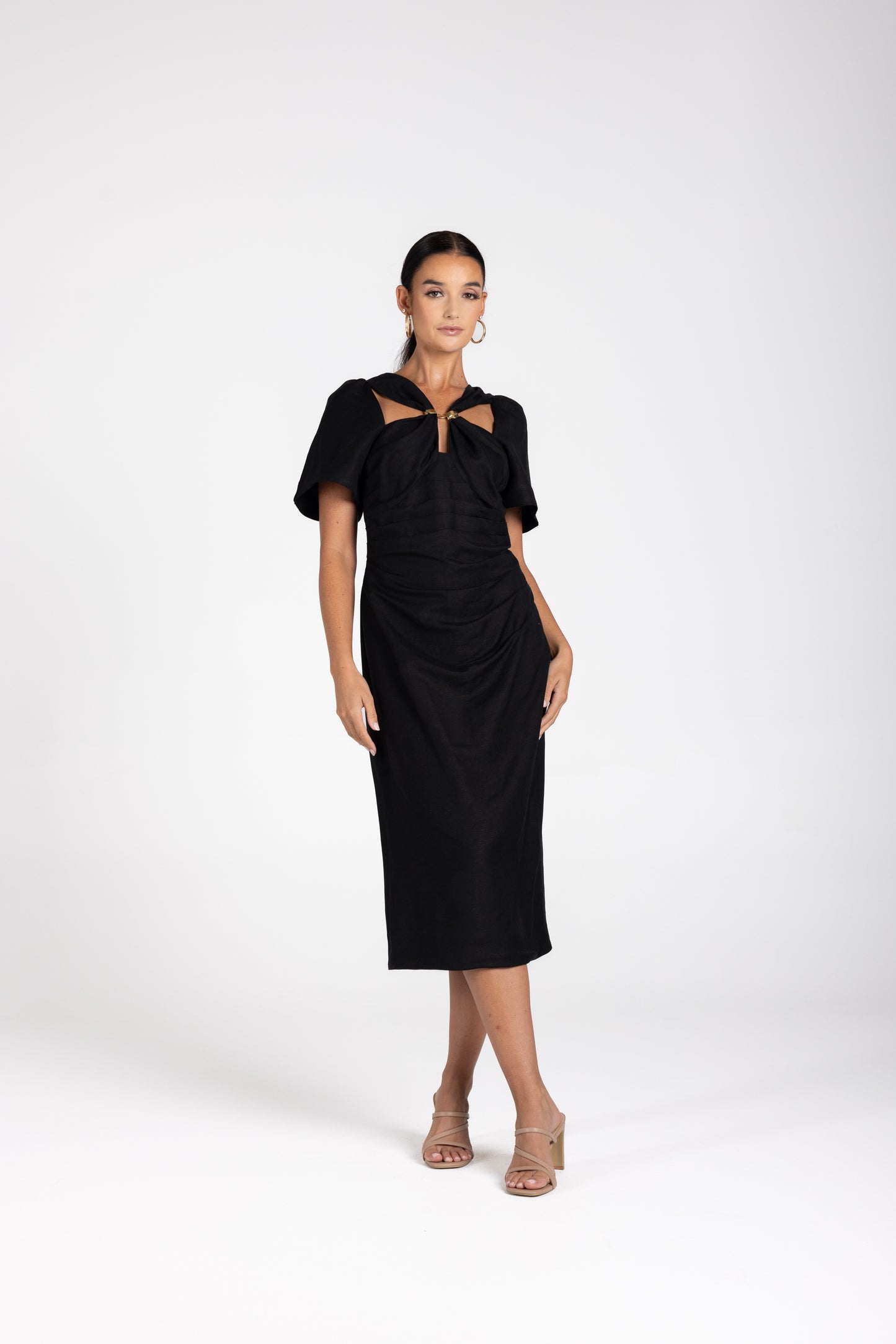 3228 - Draped Midi Dress W/Gold Clip