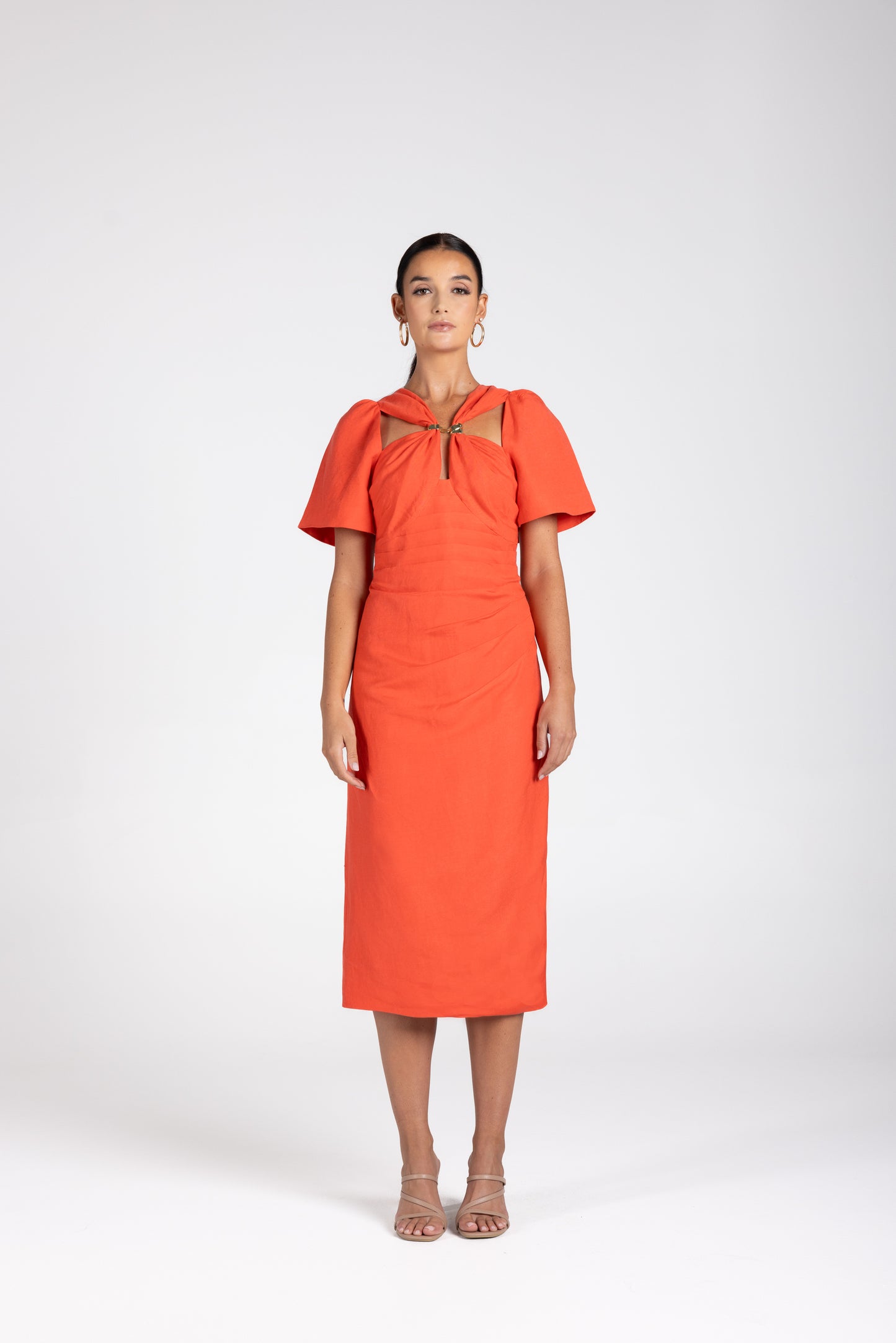 3228 - Draped Midi Dress W/Gold Clip