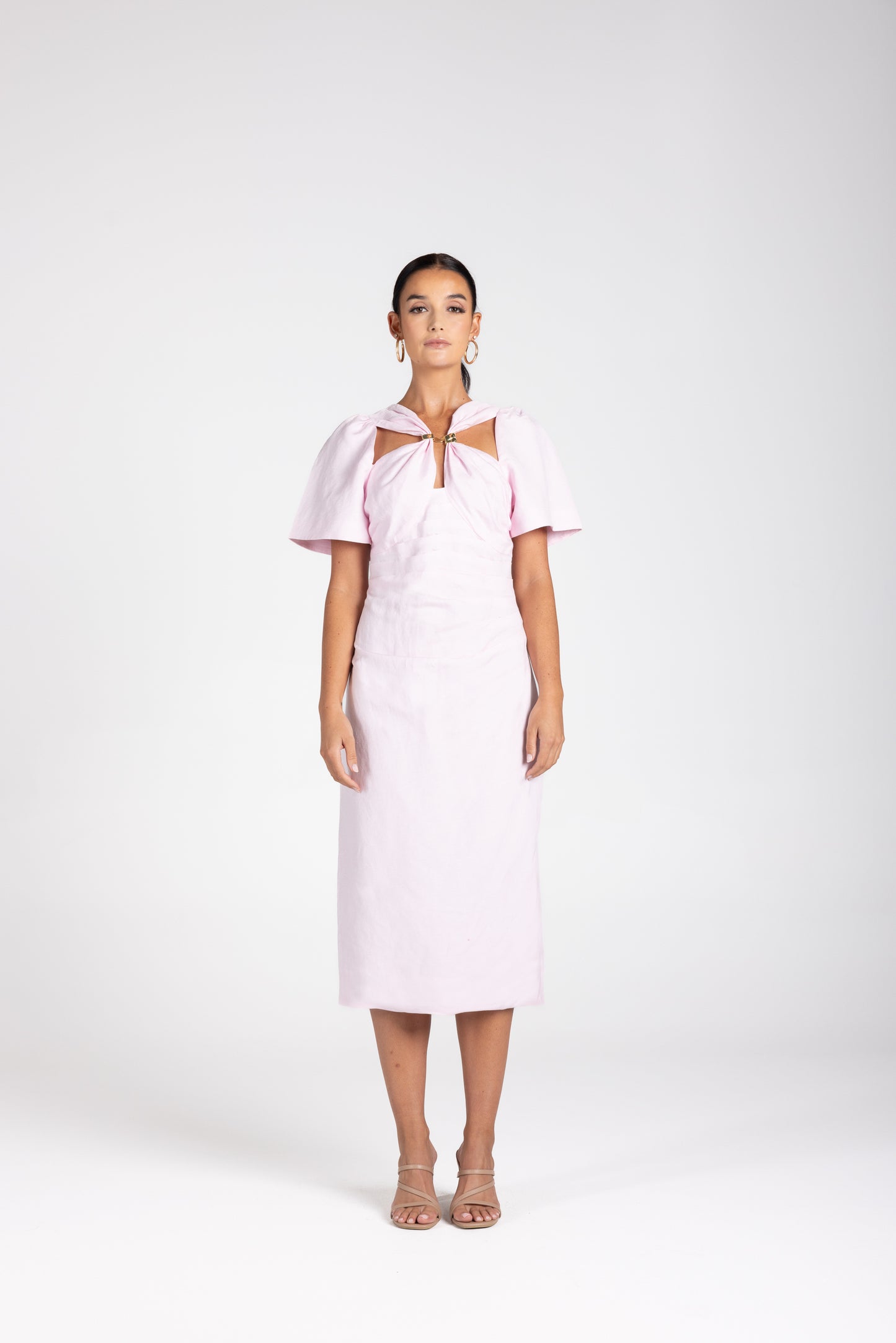 3228 - Draped Midi Dress W/Gold Clip