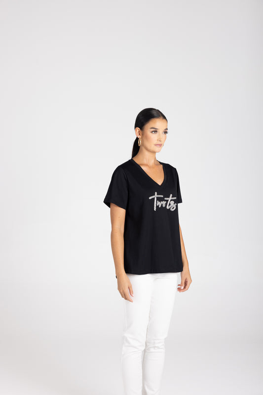 3229 - V-Neck Beaded Logo T-Shirt