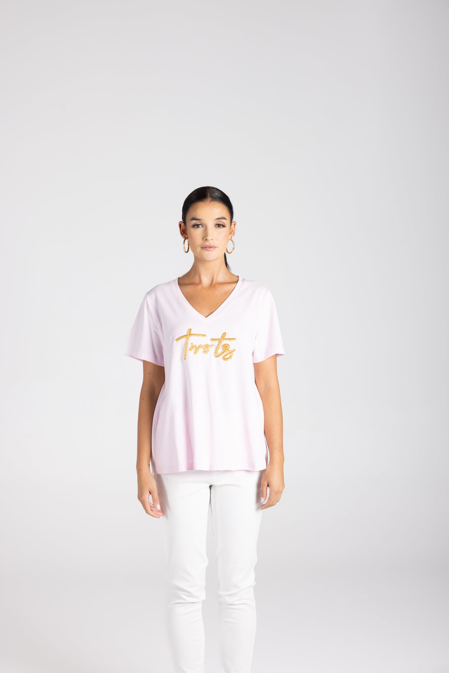 3229 - V-Neck Beaded Logo T-Shirt