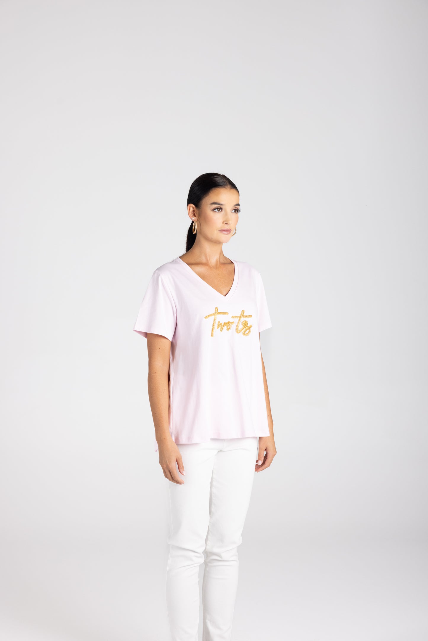 3229 - V-Neck Beaded Logo T-Shirt