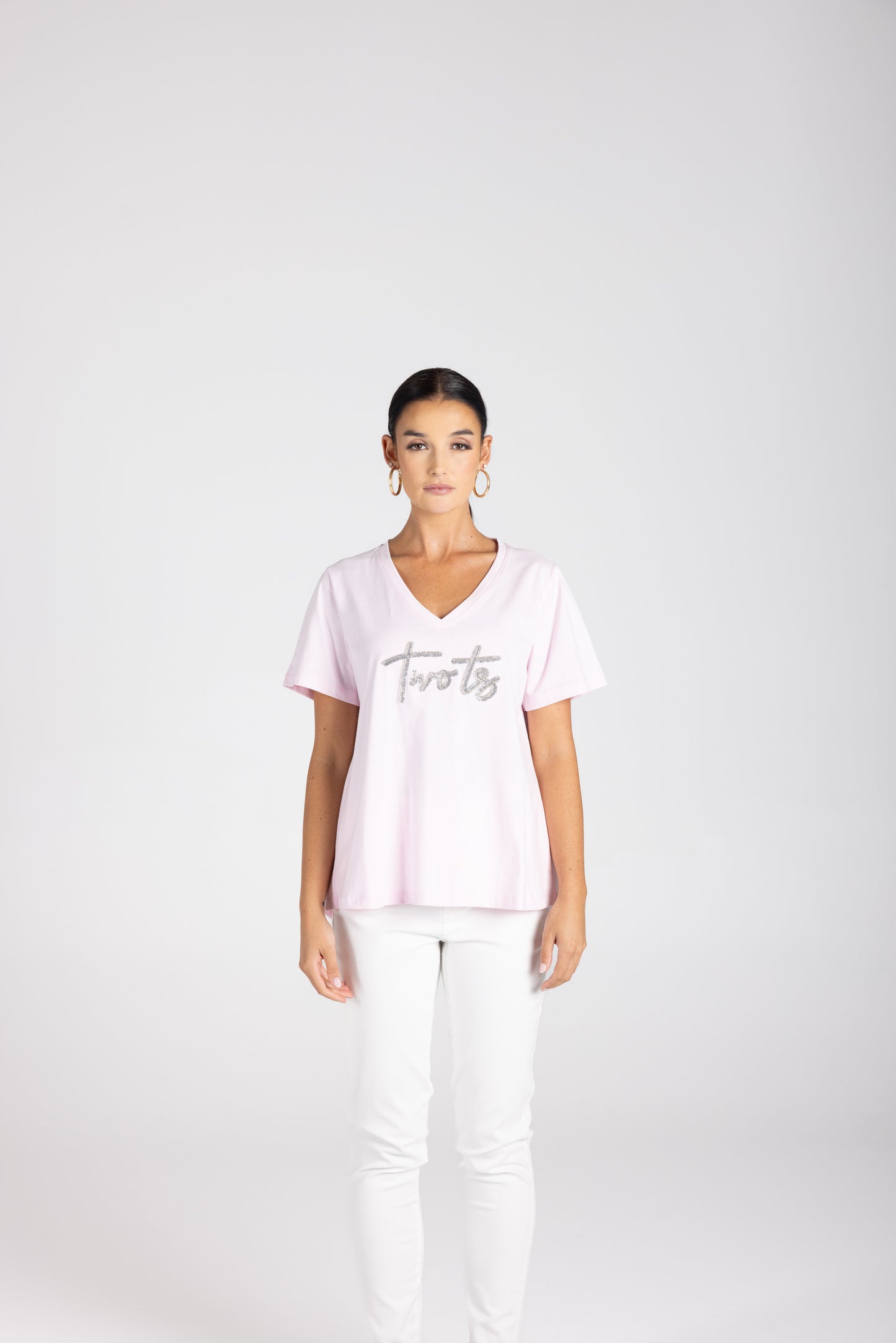 3229 - V-Neck Beaded Logo T-Shirt