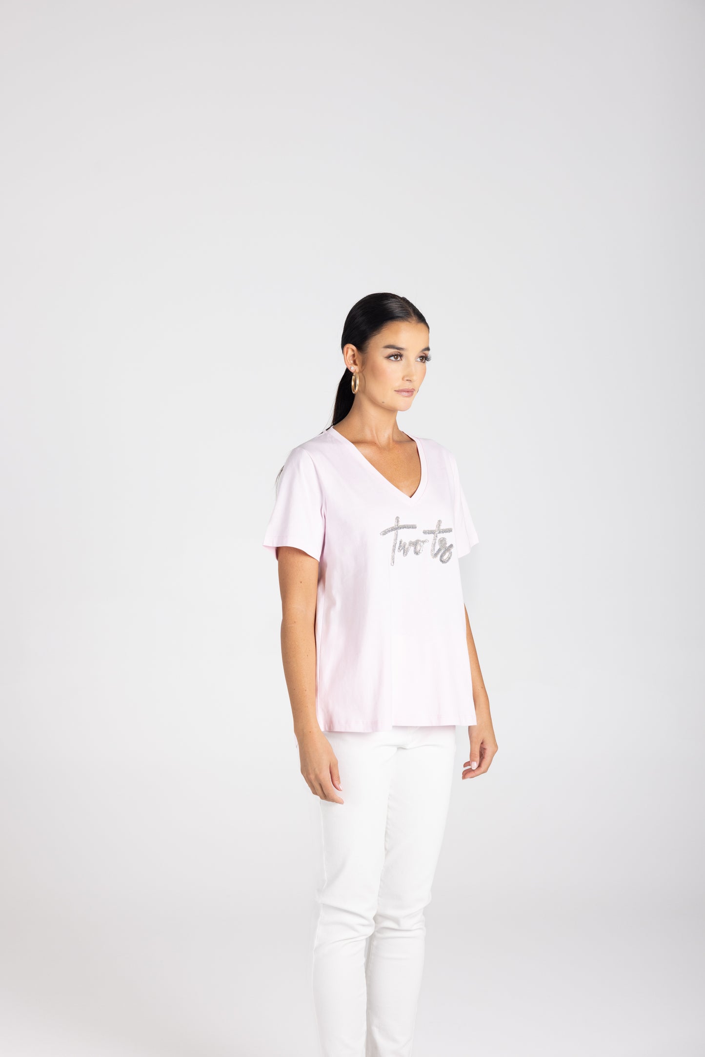 3229 - V-Neck Beaded Logo T-Shirt