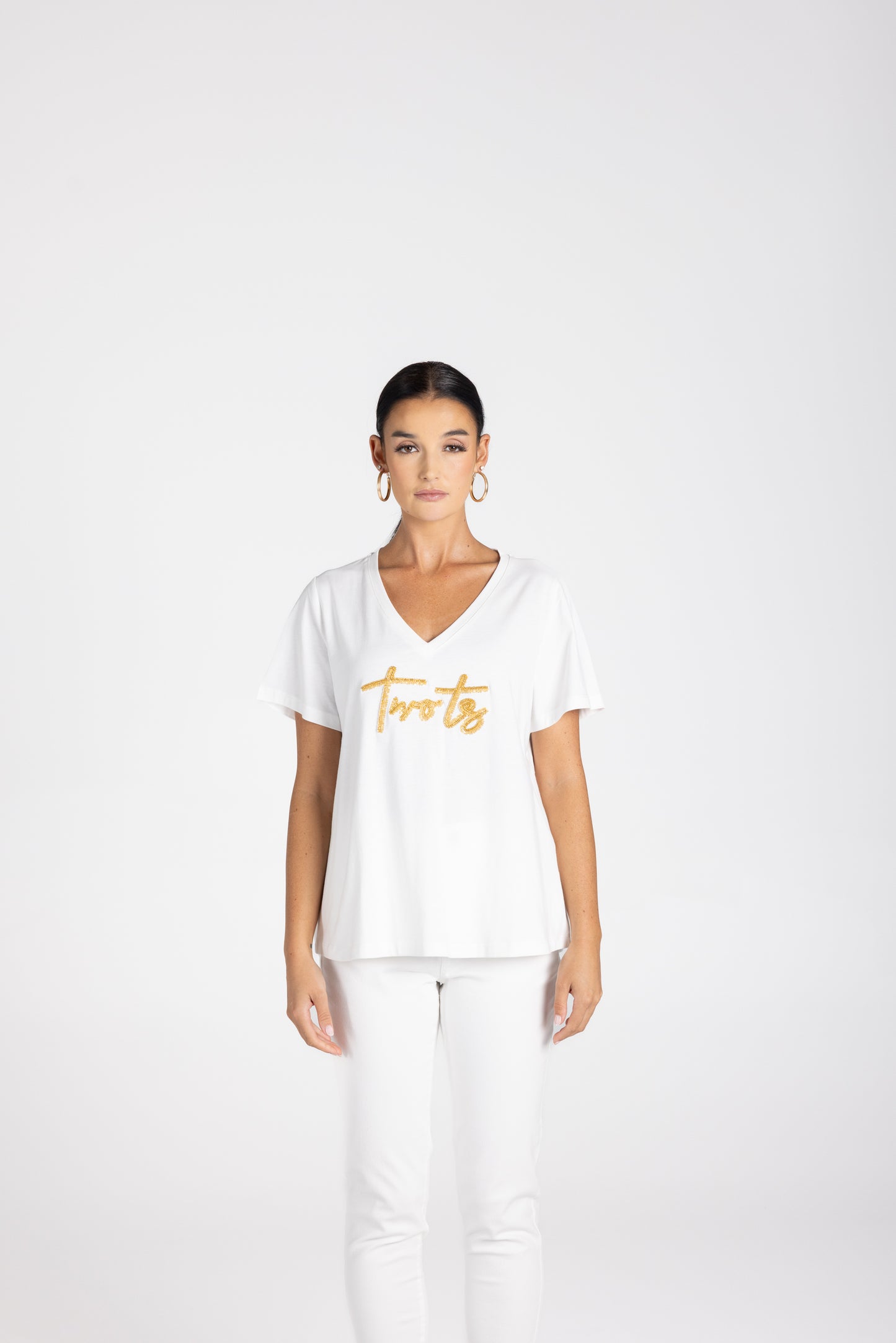 3229 - V-Neck Beaded Logo T-Shirt
