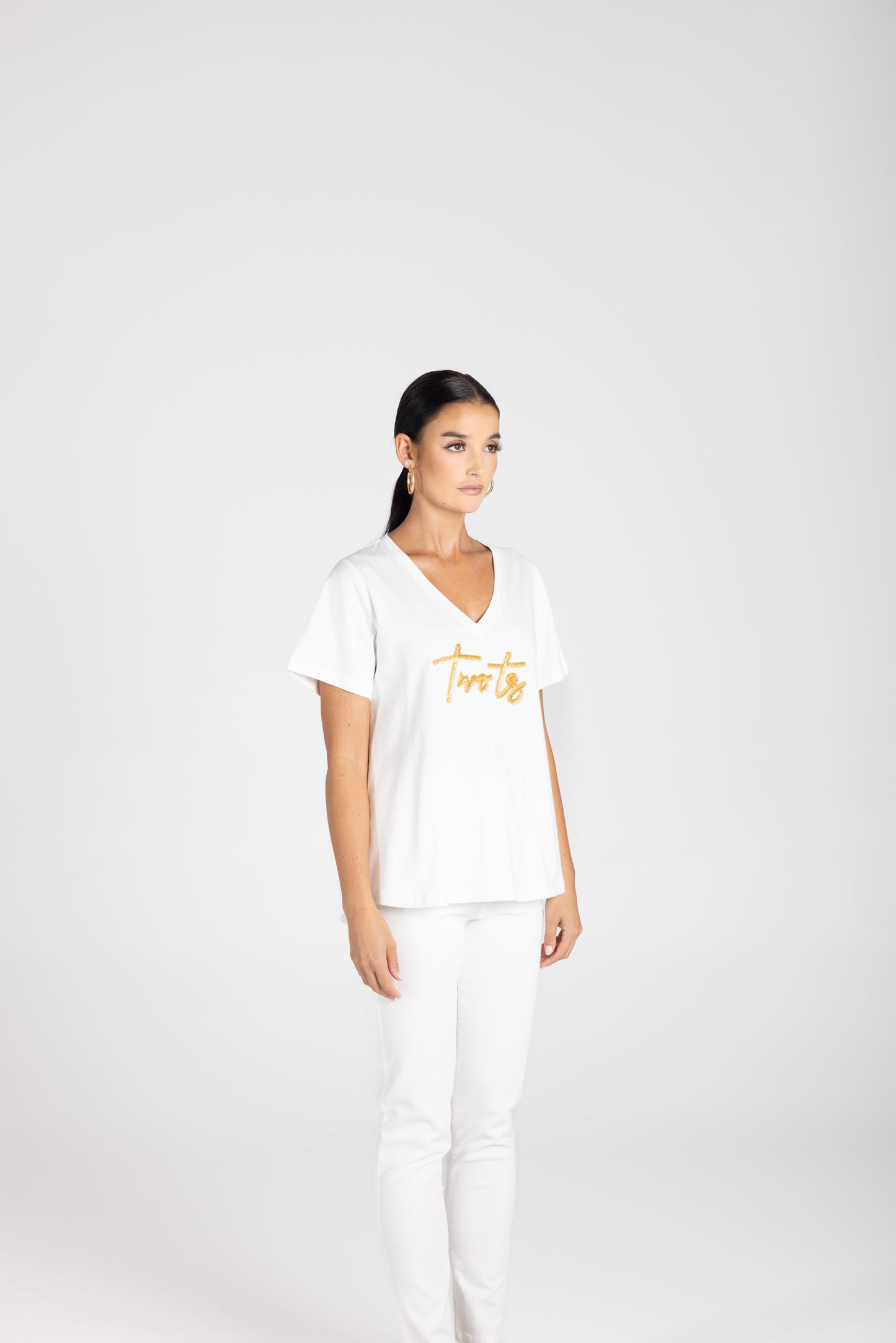 3229 - V-Neck Beaded Logo T-Shirt
