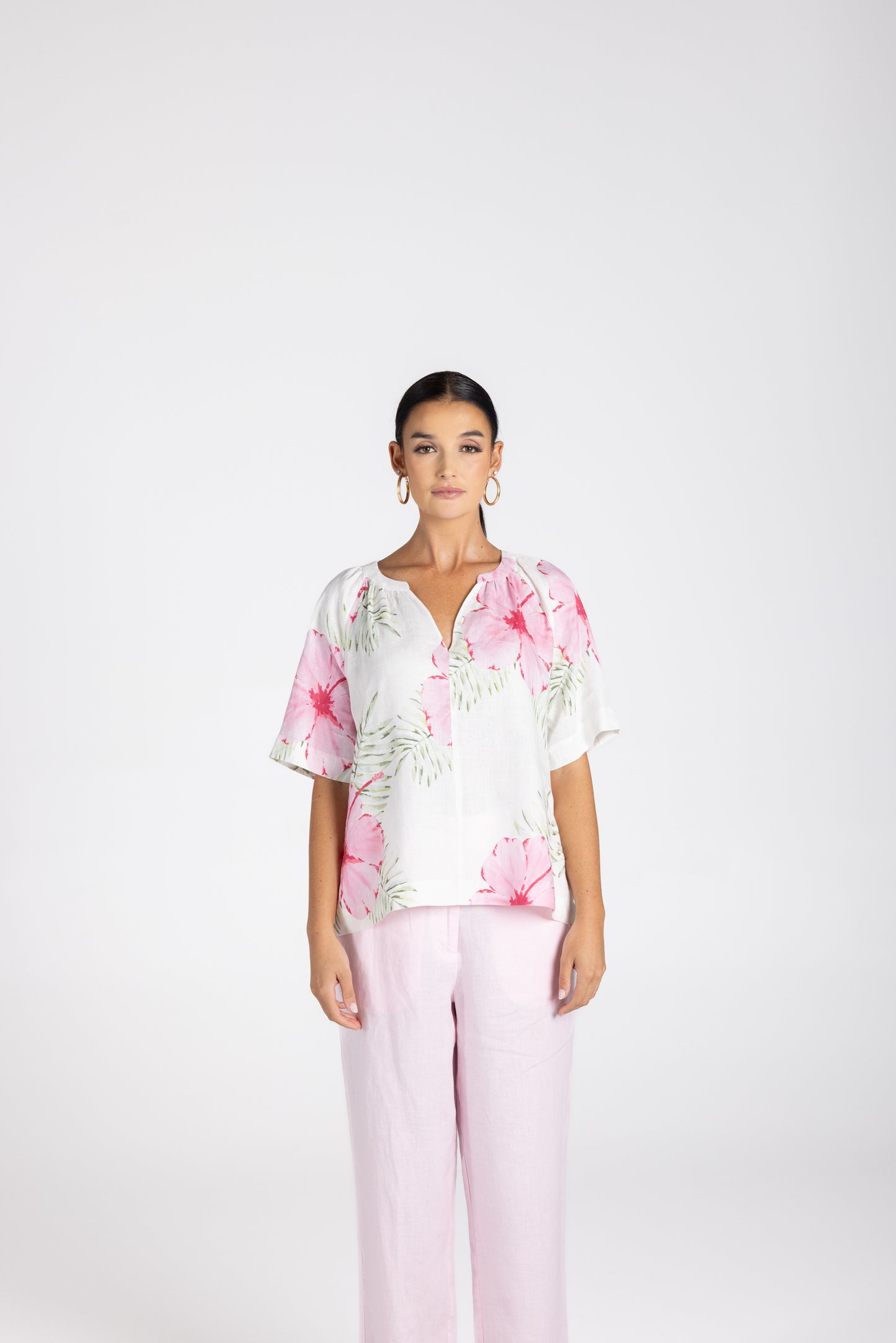 3235 - Tropical Print Key-Hole Top