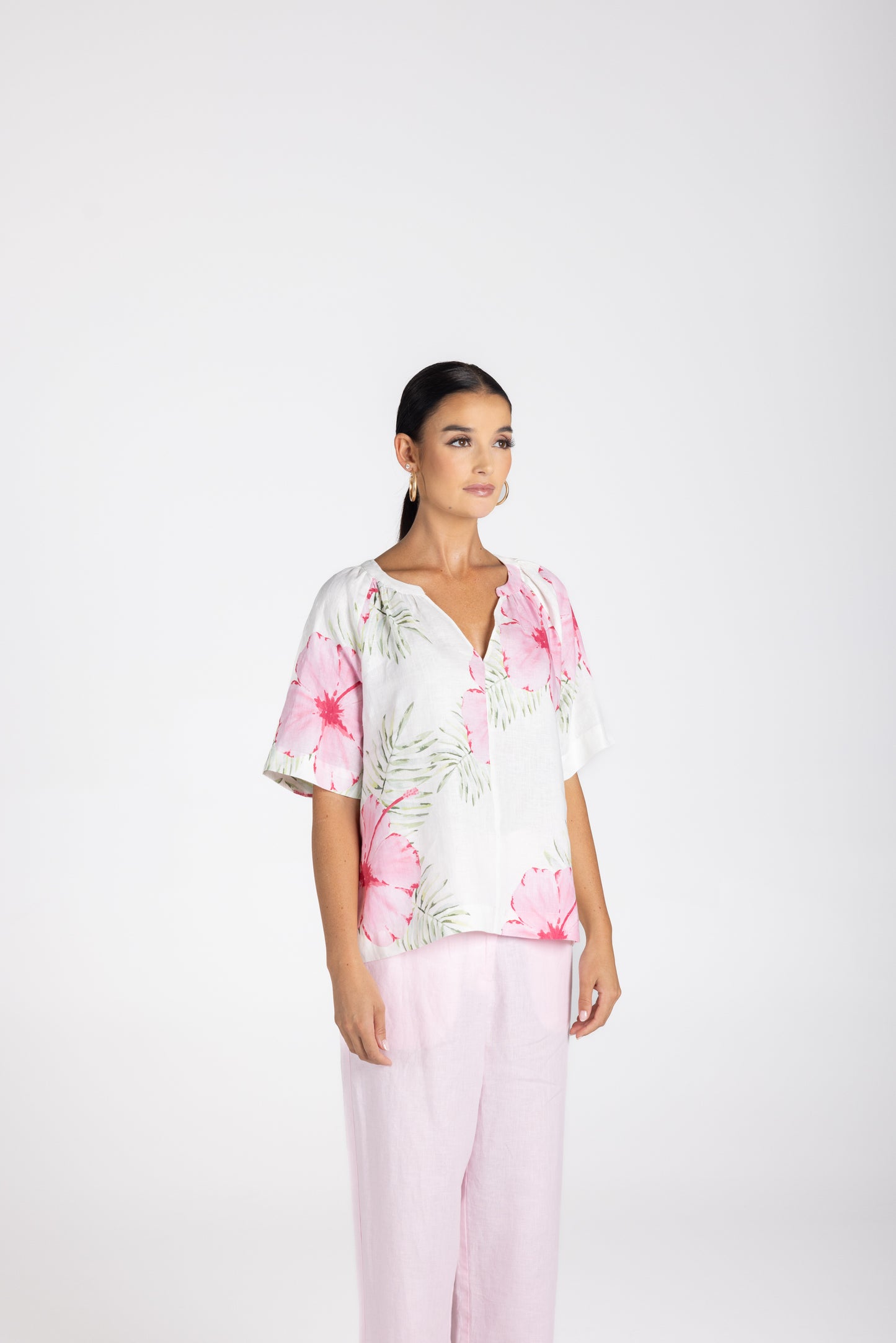 3235 - Tropical Print Key-Hole Top